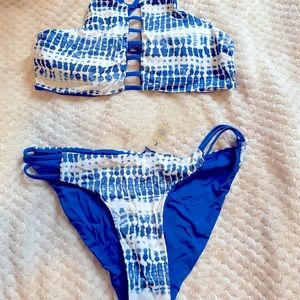 TiniBikini Blue & white Ikat print halter top bikini